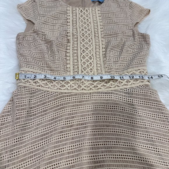 Antonio Melani Dress Mini Fit Flare Tan Lace Crochet Boho Neutral Sz 4 #6290M638 - Picture 5 of 10